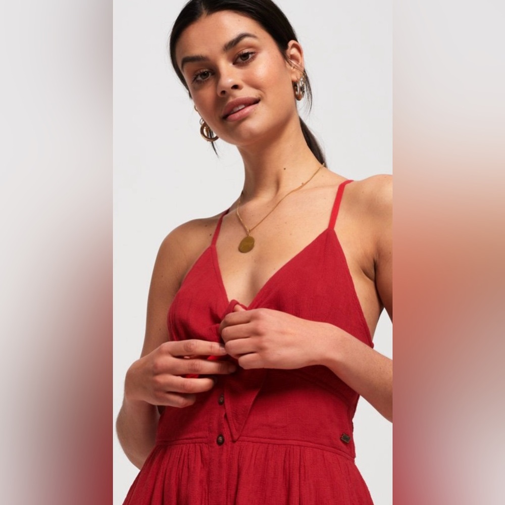Superdry Red Jayde Front Tie Up Criss Cross Back Midi Dress (Size 6) - Picture 3 of 13